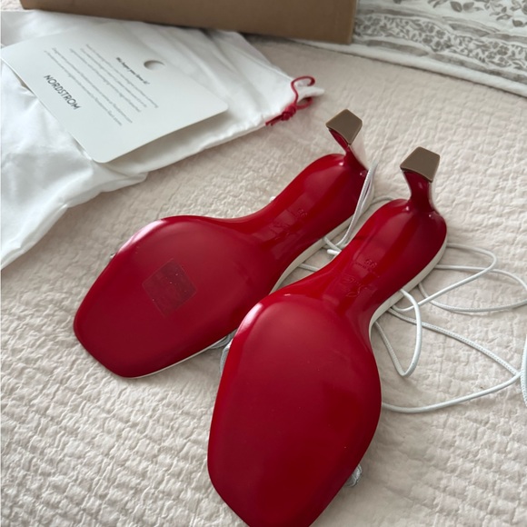 Christian Louboutin Ivory Satin Slingback Heels with Crystal Toe Strap - Picture 4 of 6